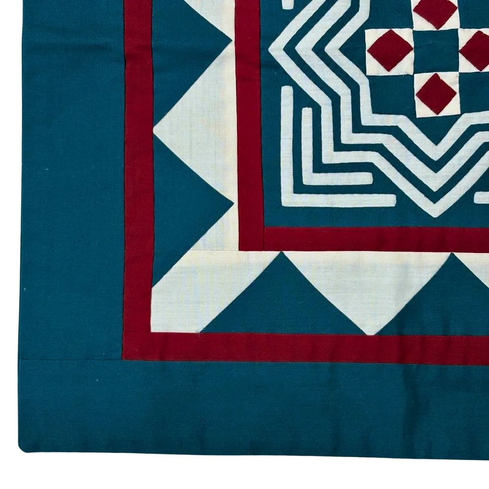 Handcrafted Reverse Applique Square Pillow Cover 16x16 Boho Star Diamond Hmong